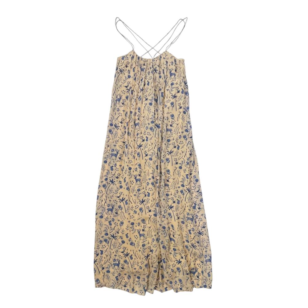 Guapa Maxi Dress - Floral - Deer - Rabbits - Cream and Blue - Size S